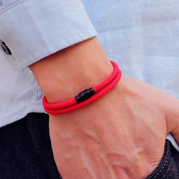 Браслеты с подвесками Минималистский двухслойный браслет из веревки Мужчины 4 мм Черный красный браслет с нитью День отца Brazalete Открытый браслет для выживания