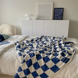 Tapestries Nordic soft waxy checkerboard knitted blanket single sofa cover thin section air conditioning small 220830