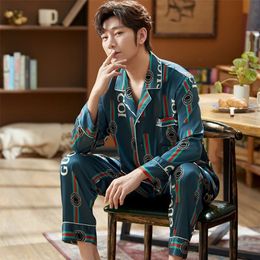 Men's Sleepwear Mens Silk Satin Pyjamas Set Long Sleeve Pyjama Autumn Spring Homewear Plus Size L 5XL 220830