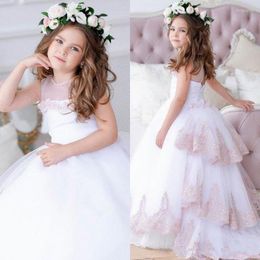 Girl Dresses Kids Flower For Wedding 2022 Junior GIrls Champagne Lace Baby Princess First Communion Tutu Pageant Gowns