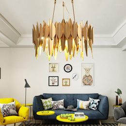 Pendant Lamps Modern Living Room Luxury Plate Gold Shape Metal Lustre Led Lights Adjustable Hanging Lamp Lighting Fixtures
