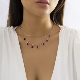 Choker Multilayer Water Drop Claret Crystal Tassel Pendant Necklace Women Wedding Bridal Vintage Clavicle Chain Aesthetic Neck Jewelry