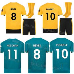 Youth Men Soccer Club 8 Ruben Neves Jersey Set 17 Goncalo Guedes 32 Leander Dendoncker 9 Raul Jimenez 1 JOSE SA 11 Hwang Hee-Chan Football Shirt Kits Yellow Blue LangDui