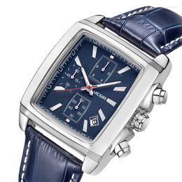 Wristwatches MEGIR Leather Blue Watch Men Top Chronograph Military Quartz Watches For Man Waterproof Luminous Reloj Hombre 2028
