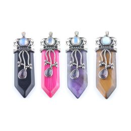 Antique Opal Reiki Natural Stone Sword Pendants Pendulums Flower Real Labradorite Gray Moonstone Bead Men Jewelry BO919