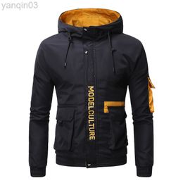 Men's Jackets Men Hooded Slim Fit Casual Good Quality Male Multi-Pocket Tooling Brief Printing Size 4XL L220830