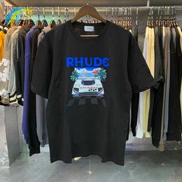 Men's Designer T Shirt Hip Hop Loose Moonlight Rhude Shirt Men Women 1 1 Tags Y2k 100% Cotton Sunset Printing Tshirt Apricot Top Graphic Tee Streetwear 128 168