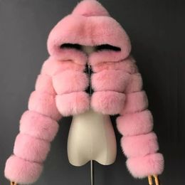 Женский меховой искусственный высококачественный ry укороченные пальто и куртки Женские пушистые верхние пальто с зимней курткой с капюшоном Manteau Femme 220830
