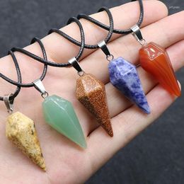 Chains 7PCNatural Stone Rose Quartz Agate Hexagon Cone Pendulum Pendant Necklace Rope Chain For Jewelry Making Accessory Gem Charm Gift