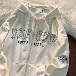 Women's Jackets Letter Embroidery Hoodies Women Autumn Retro Oversized Loose Zipper Hooded Sweatshirts Y2k Casual Long Sleeve Hoodie Streetwear 220830