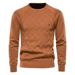 Blusas masculinas pulover pria katun kualitas tinggi warna sólida kerah bulat sweter rajutan lengan panjang hangat musim dingin sejuk 220830