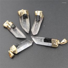 Pendant Necklaces Transparent Crystal Pillar Black Tourmaline Aura Necklace For Women's Jewelry Making Natural Gems Chakra Stone