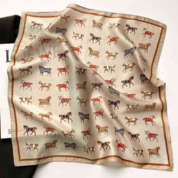 Sarongs Silk Square Scarf Women % Real Luxury Brand Horse Print Neckerchief Female Hair Hand Bag Wrist Foualrd Scarves Bandana T220827