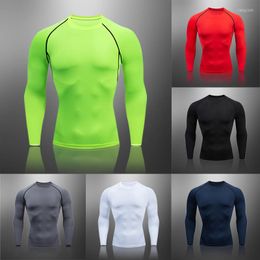 Herren-T-Shirts, vier Jahreszeiten, Lauf-T-Shirt, langärmelig, für Fitnessstudio, Fitness, Kompression, MMA-Shirt, Basketball-Training, Sport-Strumpfhose, elastisch