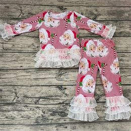 Special Occasions wholesale Christmas Santa children clothing long sleeve lace ruffles Pants baby outfits kids sets girl clothes 220830