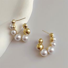 Dangle & Chandelier Korean Fashion Metallic Pearl U Shaped Earrings For Women 2022 New Personality Temperament Earings