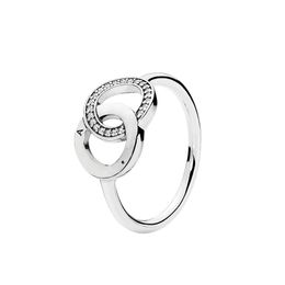 Womens Double circle CZ diamond Ring 925 Sterling Silver logo Wedding Jewelry For pandora girlfriend gift Rings with Original Box Set