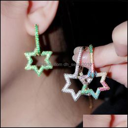 Dangle Chandelier Shining Bling Fl Colorf Zircon Hexagonal Dangle Drop Earrings Real Gold Plated Star Earring Jewellery Dhseller2010 Dhkmj