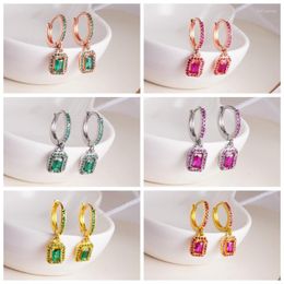 Hoop Earrings ESSFF Square Green/Red CZ For Women Rose Gold Colour Dangle Hoops Silver Earring Ladies Luxury Gifts