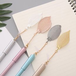 16pcs Neutral Pen Metal Real Leaf Pendant With Dust Stopper High Quality Student Stationery