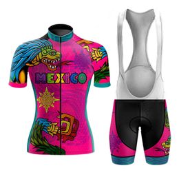 2024 Women Mexico Pink Summer Pro Cycling Jersey Set Breathable Team Racing Sport Bicycle Kits Short Bike Clothings M36