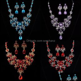 Wedding Jewellery Sets Women Bling Crystal Bridal Jewellery Set Sier Diamond Wedding Statement Necklace Dangle Earrings For Brid Sexyhanz Dhdi8