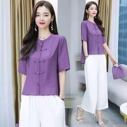 Women's Blouses Women's Summer Women Chinese Traditional Style Tops Cotton Linen Loose Cheongsam Female Vintage Buckle Hanfu Shirts