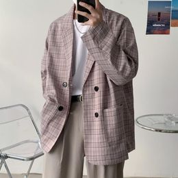 Men's Suits 2022 Mens Blazer Basic Plaid Korean Suit Casual Oversized Fashion Vintage Unisex Coat Outerwear