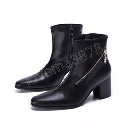 Italian Men High Heel Boots Fashion Zipper Genuine Leather Ankle Boot Nightclub Party Formal Dress Boots Male