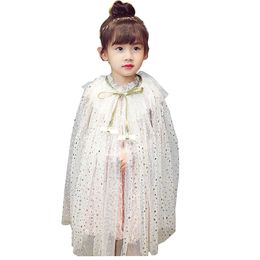 Kids Girls Tulle Stars Sequins Cloak Poncho Thin Cape Shawl with String Children Fashion Cape Clothes Girl Princess Costume For Halloween Cosplay I001