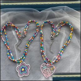 Pendant Necklaces Bohemian Mtilayer Colorf Beads Chain Necklaces Cartoon Rainbow Flower Pendant Necklace For Women Elega Dhseller2010 Dhjd3