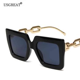 Sunglasses Fashion Square Sunglasses Women 2022 Brand Designer Big Frame Metal Chain Sun Glasses Vintage Gradient Oculos Feminino UV400 T220831