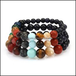 Beaded Strands Galaxy Eight Planets Beaded Bracelet Men Natural Stone Universe Solar System Yoga Chakra Bracelets For Women Lulubaby Dhtff