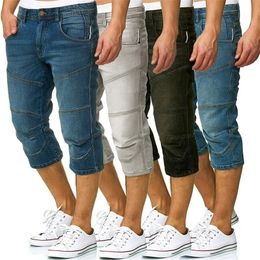 Mens Jeans Men Shorts Summer Casual Straight Denim Streetwear Male Loose Knee Length Jean Pants Black Blue Pocket 220831