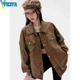 Women's Jackets YICIYA Black Bomber Woman Varsity PU Leather Jacket American Fashion Baseball Jacket Vintage Long Sleeves Winter Coat Crop Top T220830