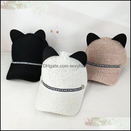 Ball Caps Ball Caps Women Winter Fashion Woman Knitting Baseball Cap Cute Cat Ear Casual Letter Band Visor 3459 Q2 Drop Deli Sexyhanz Dhqhe