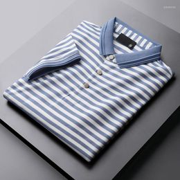 Men's Polos Men's Summer 2022 Fashion Striped Casual Turn Down Collar Long Sleeve Shirts Men Top Men's Clothes Male Shirt