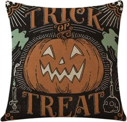 Pillow 4 Piece Halloween Throwing Pillowcases 17.7x17.7Inch Linen Vintage Home Decor Square Full Body Case