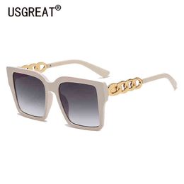 Sunglasses Square Sunglasses Metal Chain Women Men 2022 Vintage Brand Oversize Sun Glasses Black Gradient Big Lens Eyewear Glasses UV400 T220831