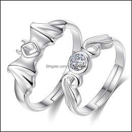 Couple Rings Angel Devil Wings Couple Rings For Women Hip Hop Fine Female Adjustable Christmas Gift Jewellery Party Sier Ring Yydhhome Dhqb6