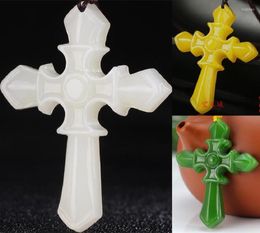 Anh￤nger Halsketten Natural Jade Cross Hand geschnitzt Buddha Amulett Jesus Halskette Schmuck