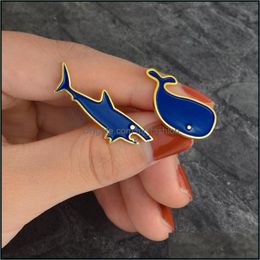 Pins Brooches Cute Blue Shark Whale Brooches Pins Enamel Animal Lapel Pin Tops Bag Cor Fashion Jewelry Will And Sandy 327C Mjfashion Dhsrq