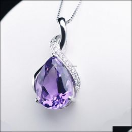 Pendant Necklaces Amethyst Pendant Ladies Simple Clavicle Chain Wedding Jewelry Accessories Birthday Gift Necklace Drop Deli Yydhhome Dhg6Z