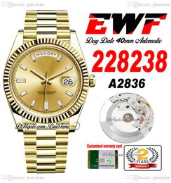 EWF Day Date 228238 A2836 Automatic Mens Watch 40 Yellow Gold Fluted Champagne Baguette Diamond Dial Presidential Bracelet Same Serial Card Super Edition Puretime 4