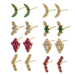 Stud Earrings ZHUKOU Gold Color Women Moon CZ Crystal Stone Flower Fashion Jewelry Wholesale VE550
