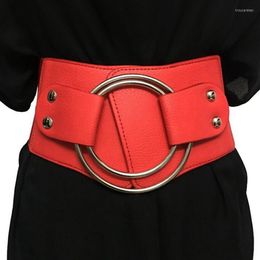 ladies wide belts UK - Belts Vintage Wide Waist Elastic For Ladies Stretchy Corset Waistband Metal Big Ring Women&#39;s Belt Fashion Women Cummerbund PU