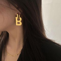 Dangle Earrings Minimalist Europe Trendy Huggie Vintage Gold Color Geometric Ellipse Letter B Party Accessories Jewelry Gift
