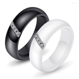 Wedding Rings Fashion Simple Nano Ceramic High Polish Smooth Black White Unisex Inlay Cubic Zircon Anniversary