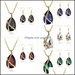 Earrings Necklace Crystal Water Drop Necklace Earrings Jewelry Set Diamond Gold Chains Women Fashion 53 D3 Delivery 2021 Se Sexyhanz Dhgy7