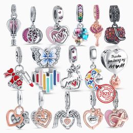 925 Silver Charm bead fit Pandora Charms Bracelet Mother Daughter Heart Dangle charmes ciondoli DIY Fine Beads Jewellery